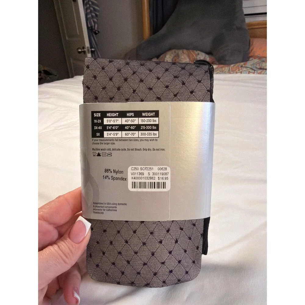 Catherines Womens Plus Size 5X-6X Control Top Fashion Tights Diamond Dot Black